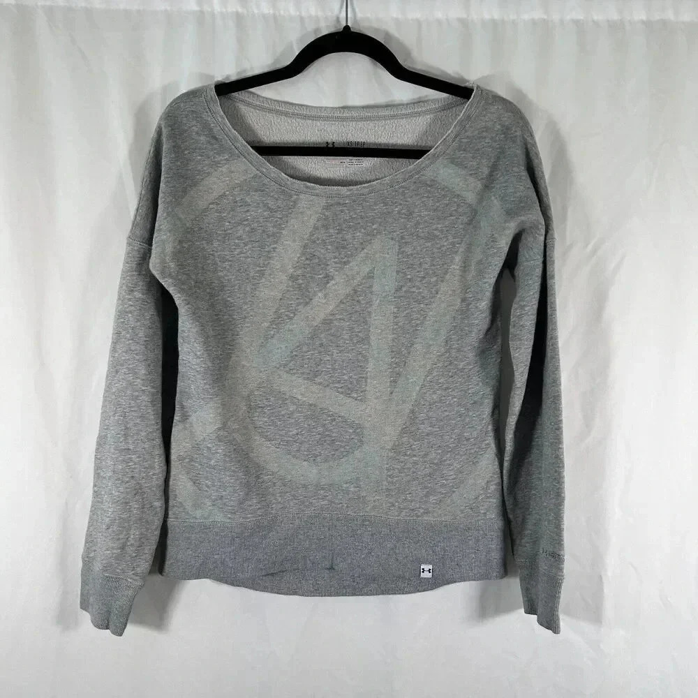 Under Armour Sweater Women's XS Grey Off the Shoulder UA Print Long Sleeve